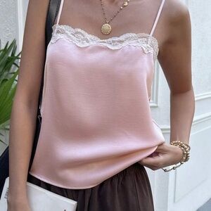 Gorgeous pink tank top with lace trim